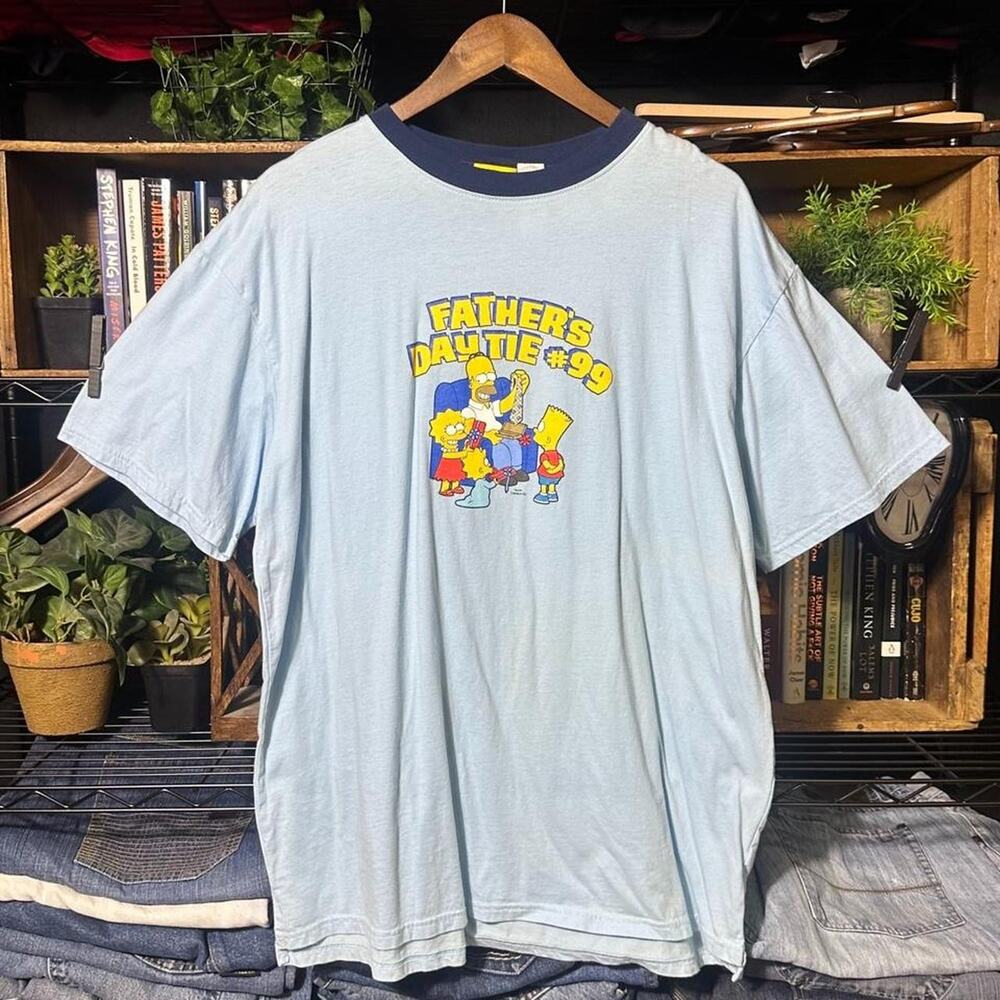 Vintage Y2K 2005 The Simpsons Funny Joke Tee Mens XL Blue Cartoon Ringer Shirt